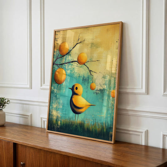 Bird Sit in the Grass Abstract Wall Art Canvas