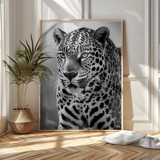 Black and White Jaguar Wildlife Wall Art Canvas