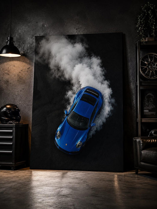 Blue Sports Car Porsche 911 Wall Art Canvas