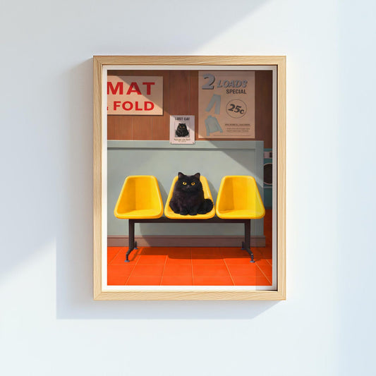 Funny Black Cat Laundry Room Wall Art Canvas