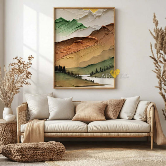 Impasto Earth Tone Mountain Valley Oil Paint Style Wall Art Canvas