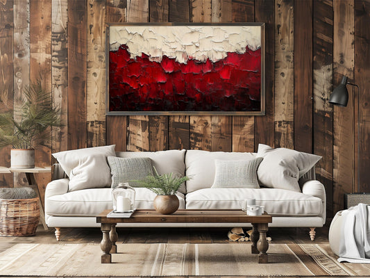 Impasto Red and White Palette Textured Abstract Wall Art Canvas