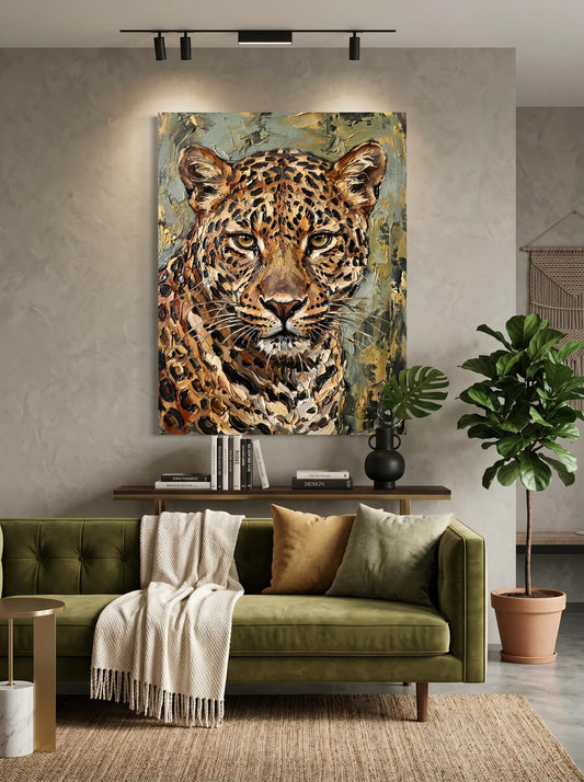 Leopard Big Cat Wildlife Oil Paint Style Wall Art Canvas