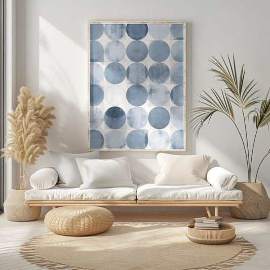 Minimalist Baby Blue Geometric Circles Modern Wall Art Canvas