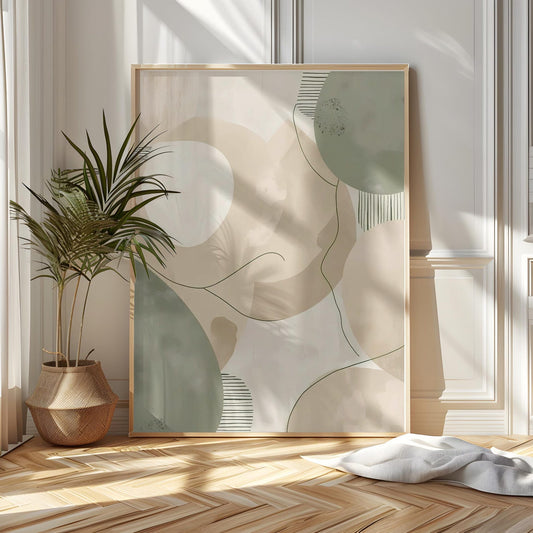 Minimalist Green Beige Abstract Wall Art Canvas