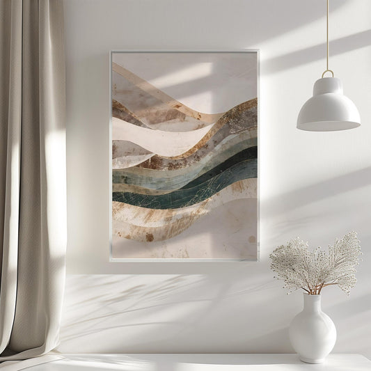 Minimalist Neutral Abstract Earth Tone Waves Wall Art Canvas