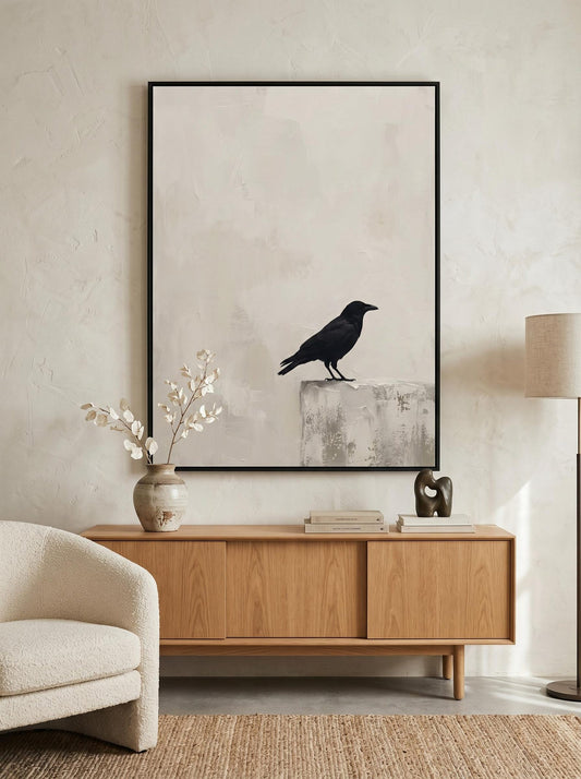 Minimalist Raven Textured Bird Wall Art Canvas