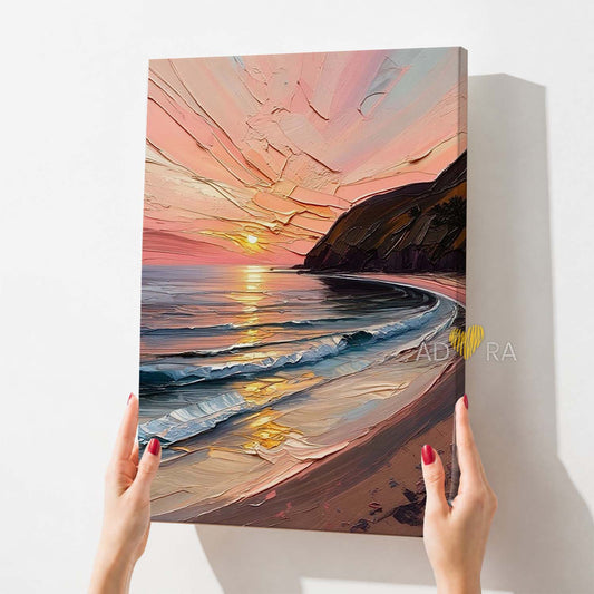 Modern Pastel Beach Seascape Oil Paint Style Wall Art Canvas