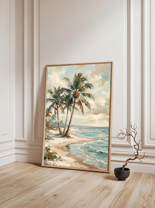 Palm Tree Coastal Beach Seascape Wall Art Canvas