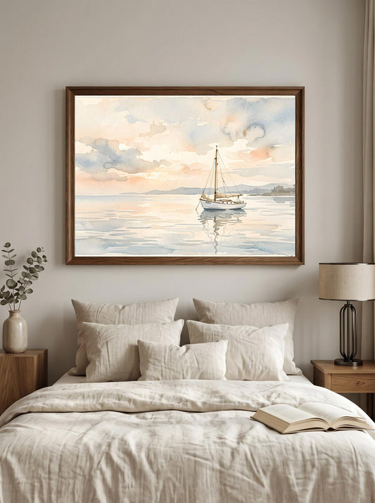 Pastel Watercolor Style Sailboat Wall Art Canvas