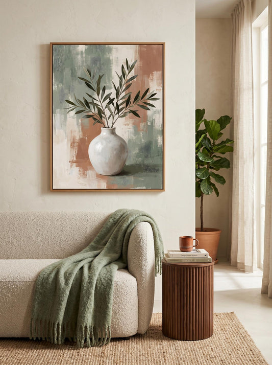 Terracotta Sage Olive Branch Botanical Wall Art Canvas