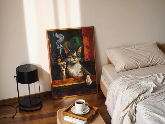 Tuxedo Smoking Cat Vintage Wall Art Canvas