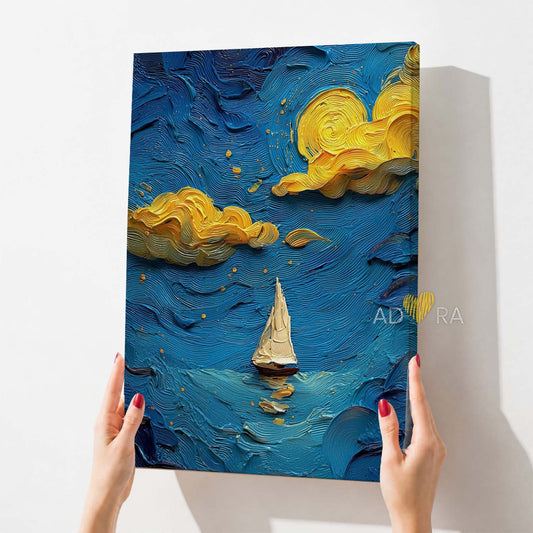 Van Gogh Style Starry Night Sailboat Oil Paint Style Wall Art Canvas