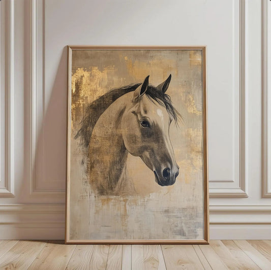 Vintage Horse Neutral Farmhouse Wall Art Canvas