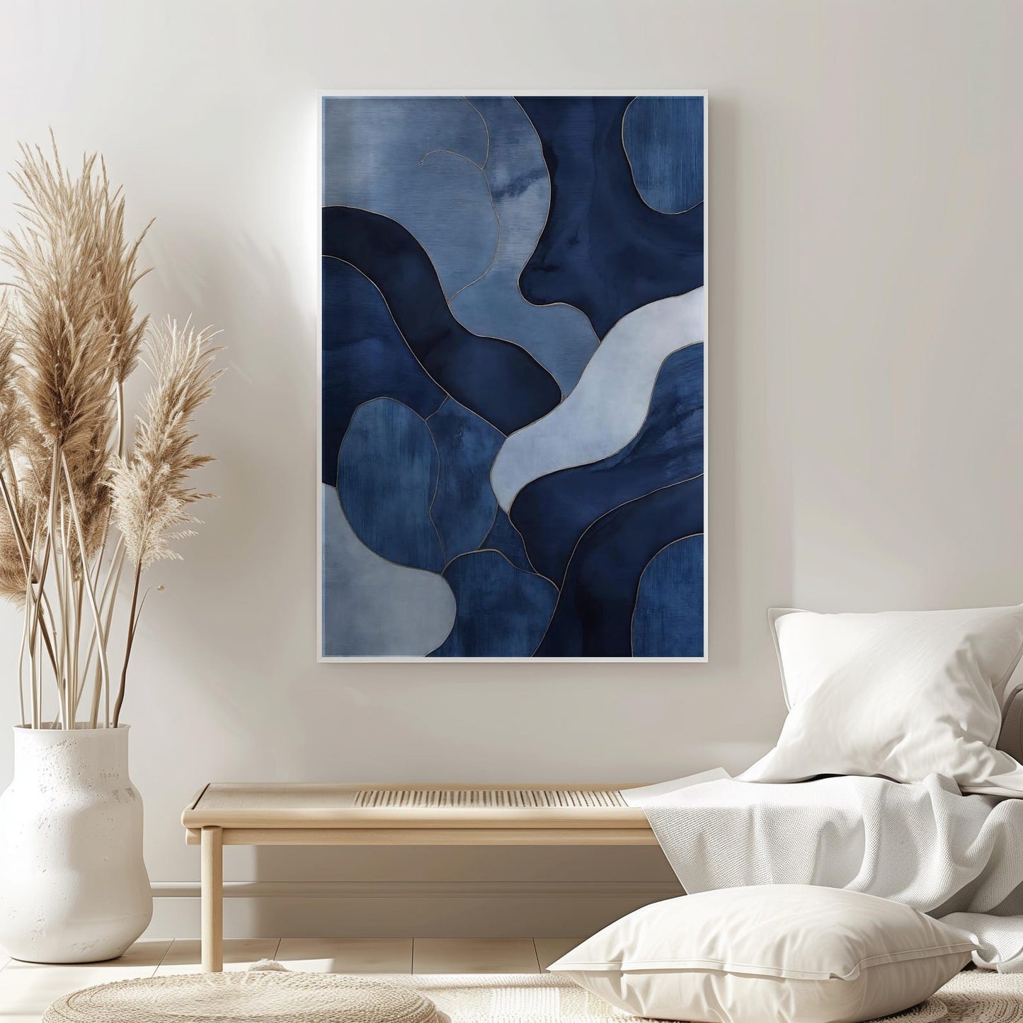 Abstract Modern Navy Blue Tones Wall Art Canvas