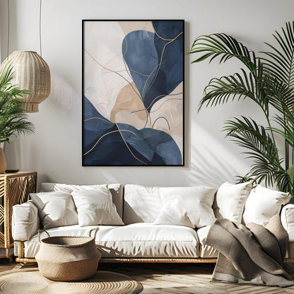 Abstract Navy Blue Beige Minimalist Wall Art Canvas