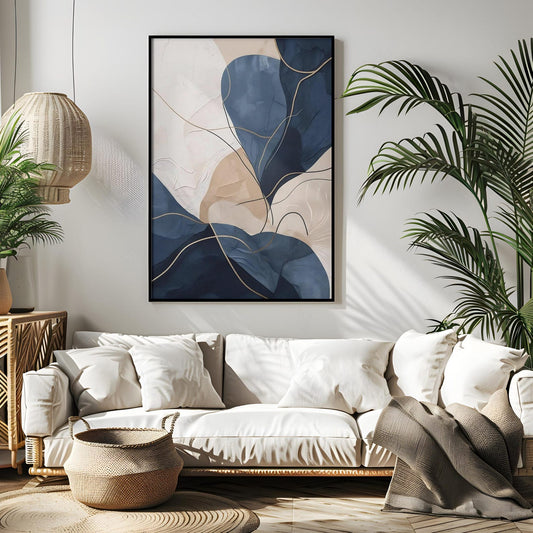 Abstract Navy Blue Beige Minimalist Wall Art Canvas