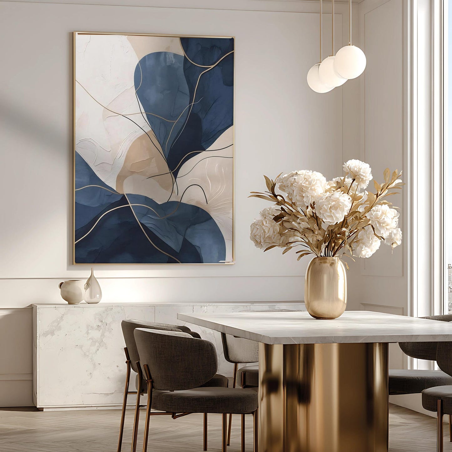 Abstract Navy Blue Beige Minimalist Wall Art Canvas