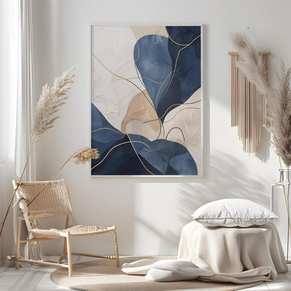 Abstract Navy Blue Beige Minimalist Wall Art Canvas