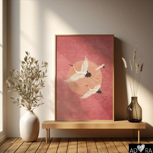Abstract Pink Bird Wall Art Canvas