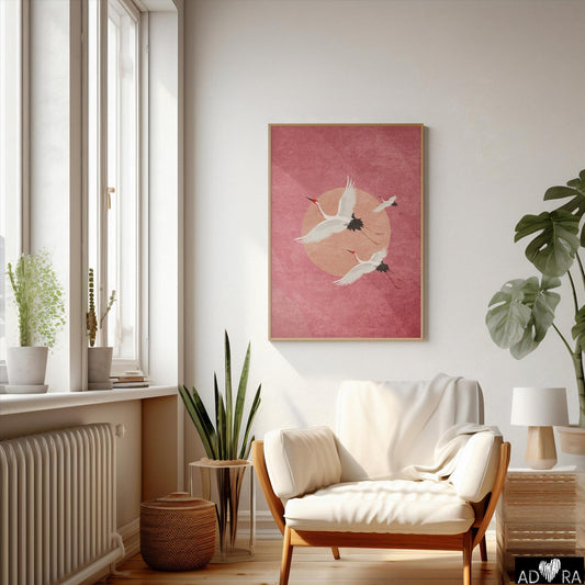 Abstract Pink Bird Wall Art Canvas