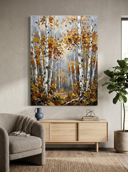 Aspen Birch Tree Autumn Forest Wall Art Canvas