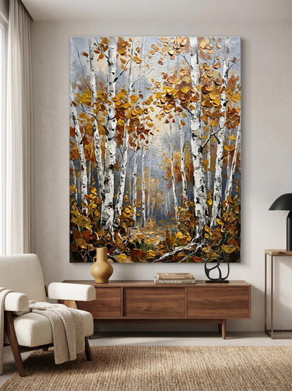 Aspen Birch Tree Autumn Forest Wall Art Canvas