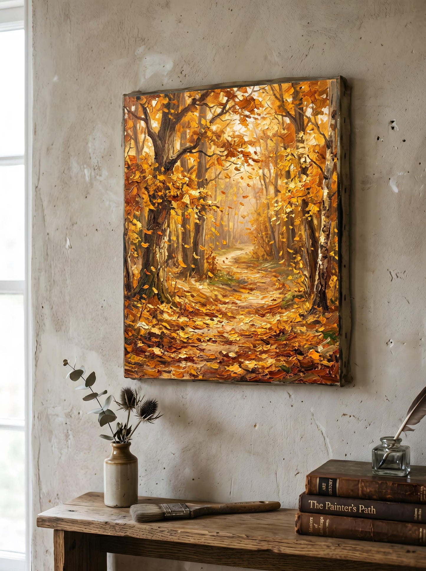 Autumn Forest Textured Oil Paint Style Wall Art Canvas