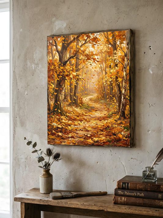 Autumn Forest Textured Oil Paint Style Wall Art Canvas