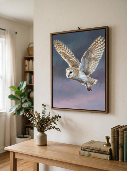 Barn Owl Oil Paint Style  Moody Wildlife Wall Art Canvas