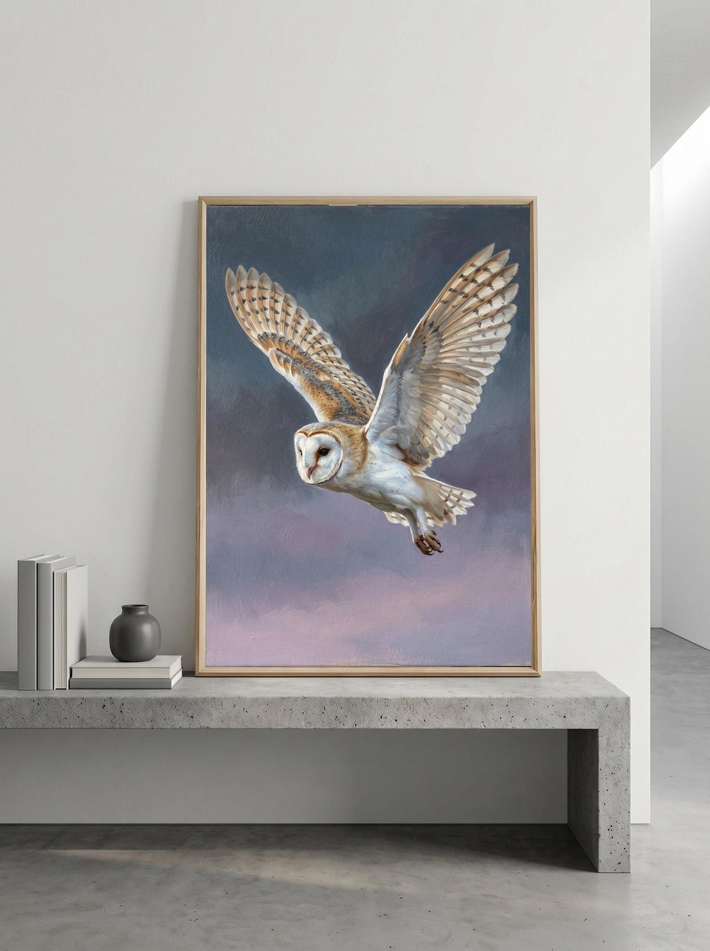 Barn Owl Oil Paint Style  Moody Wildlife Wall Art Canvas