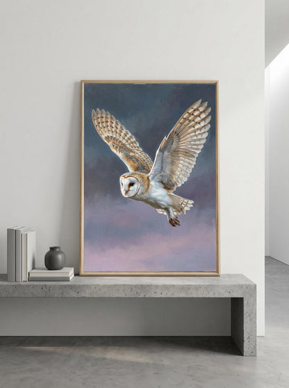 Barn Owl Oil Paint Style  Moody Wildlife Wall Art Canvas