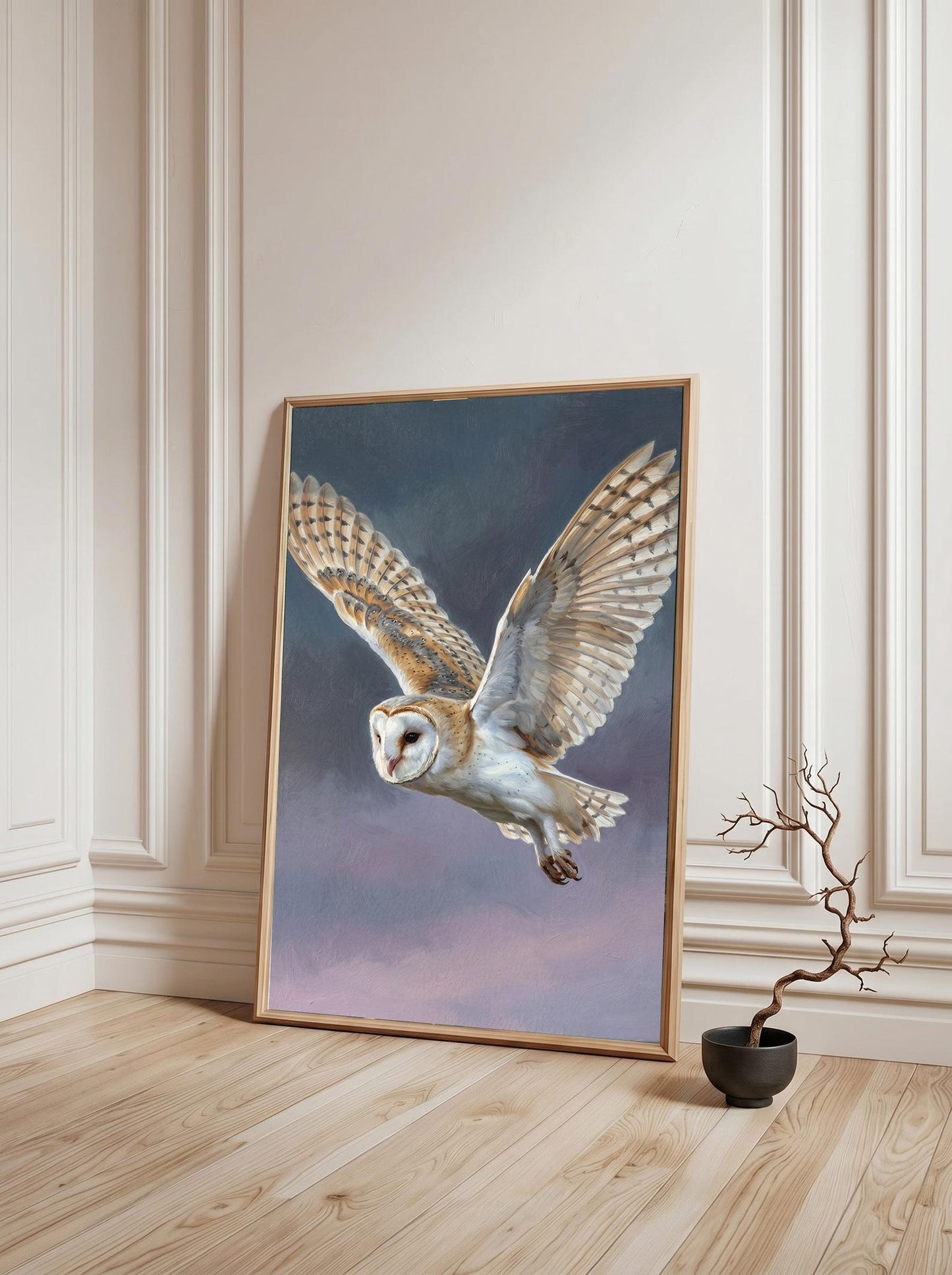 Barn Owl Oil Paint Style  Moody Wildlife Wall Art Canvas