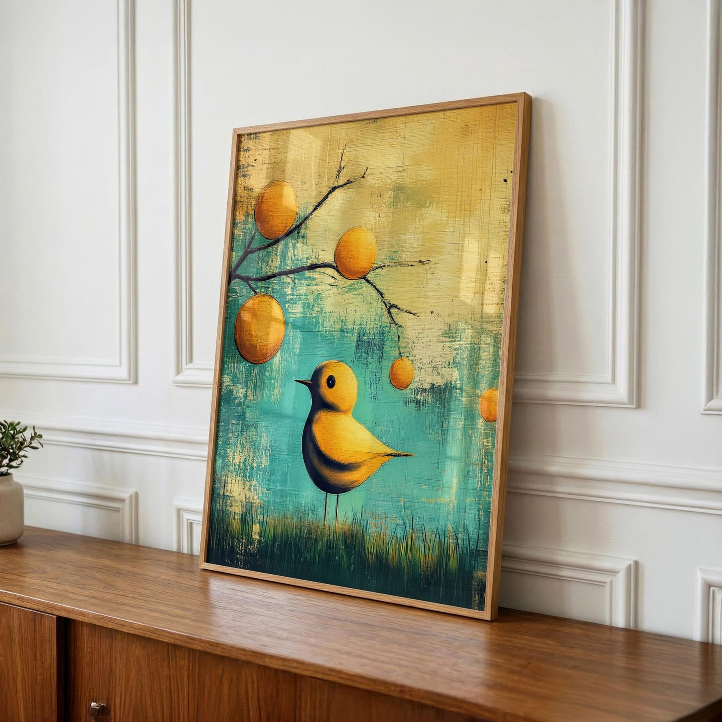Bird Sit in the Grass Abstract Wall Art Canvas