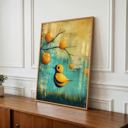 Bird Sit in the Grass Abstract Wall Art Canvas