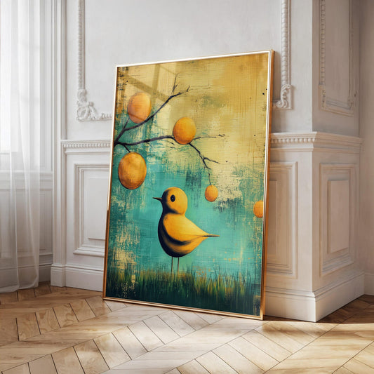 Bird Sit in the Grass Abstract Wall Art Canvas