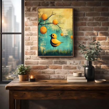 Bird Sit in the Grass Abstract Wall Art Canvas