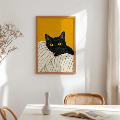 Black Cat Bold Yellow Eyes Retro Mid Century Wall Art Canvas