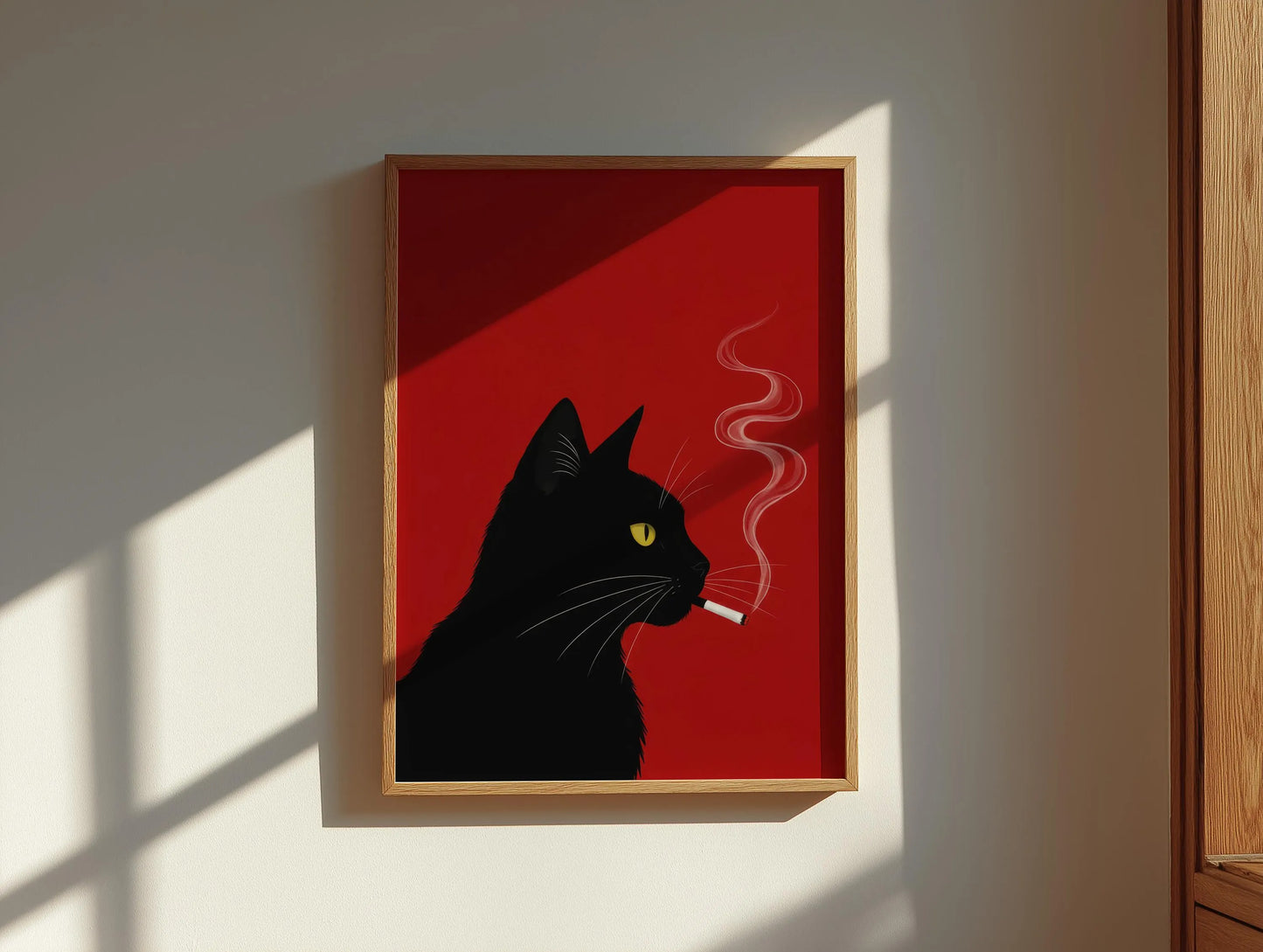 Black Cat Smoking Bold Red Minimalist Wall Art Canvas