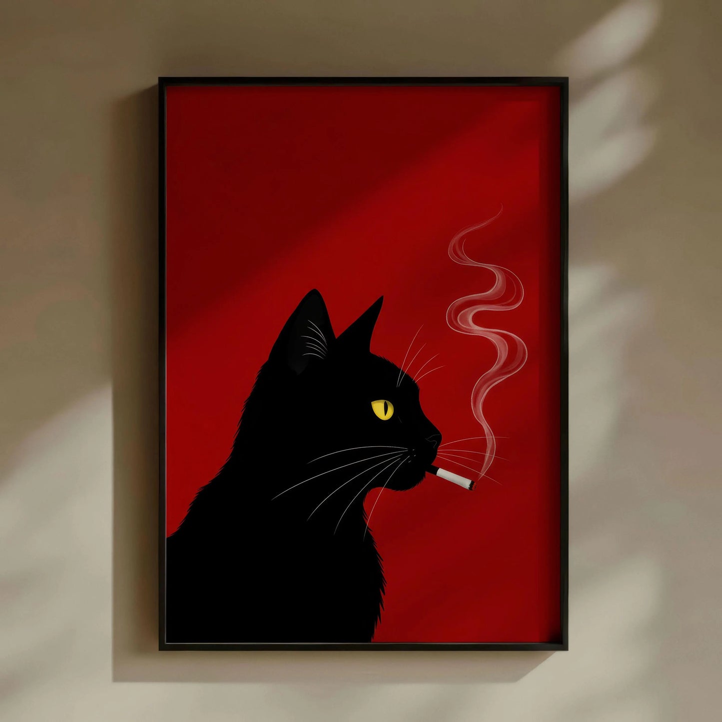 Black Cat Smoking Bold Red Minimalist Wall Art Canvas