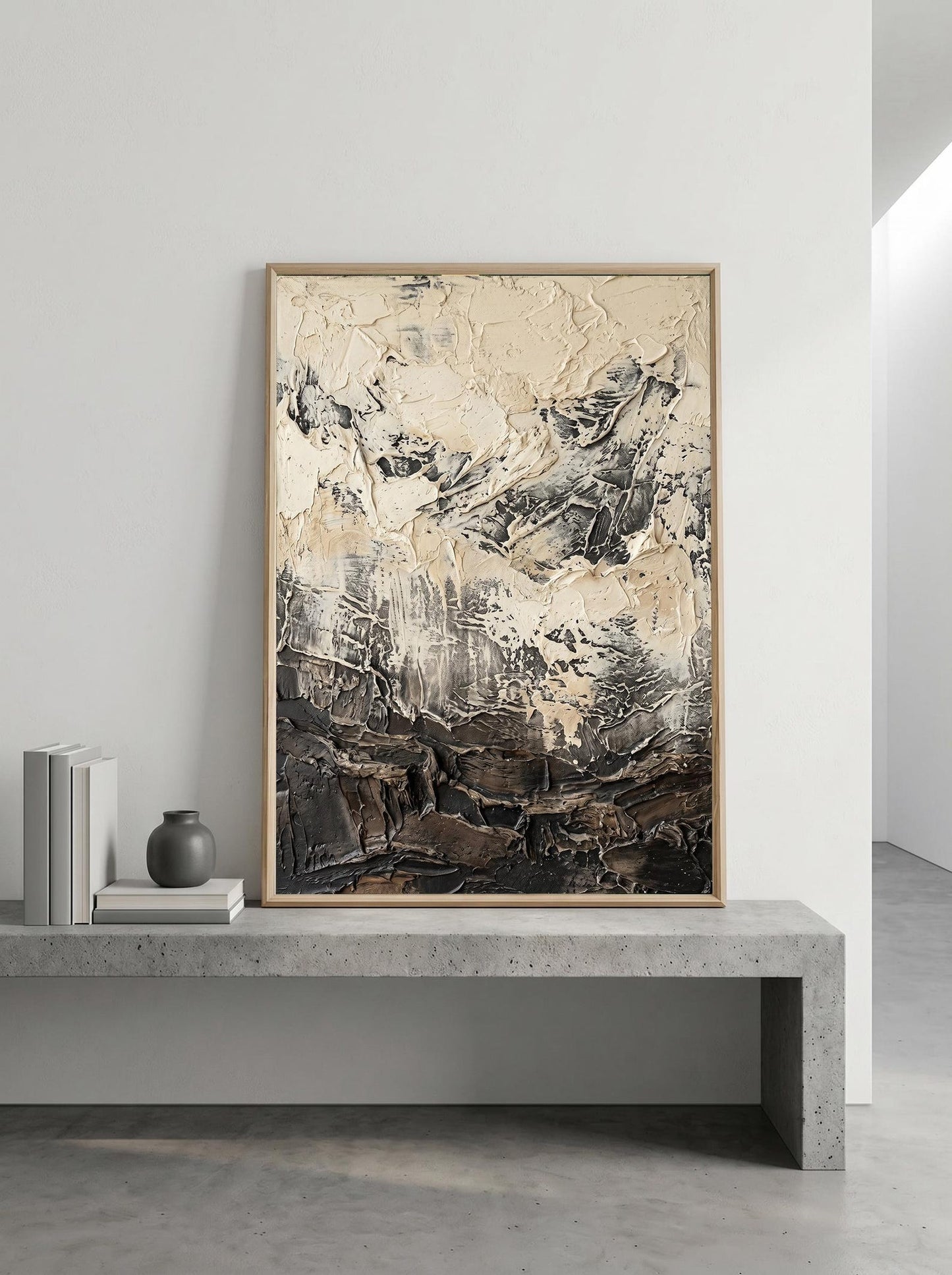 Black White Textured Oil Paint Style Abstract Wall Art Canvas