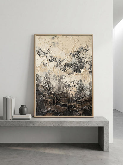 Black White Textured Oil Paint Style Abstract Wall Art Canvas