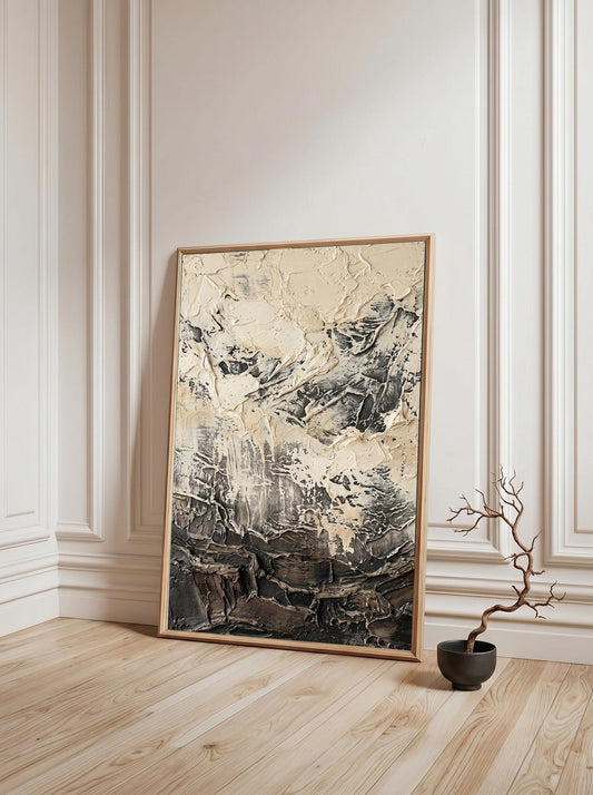 Black White Textured Oil Paint Style Abstract Wall Art Canvas