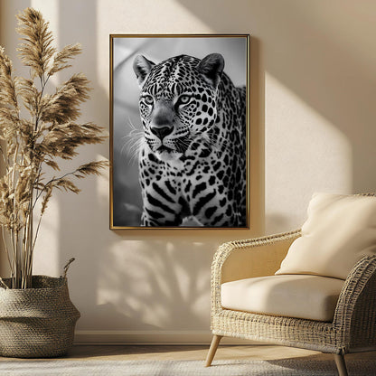 Black and White Jaguar Wildlife Wall Art Canvas