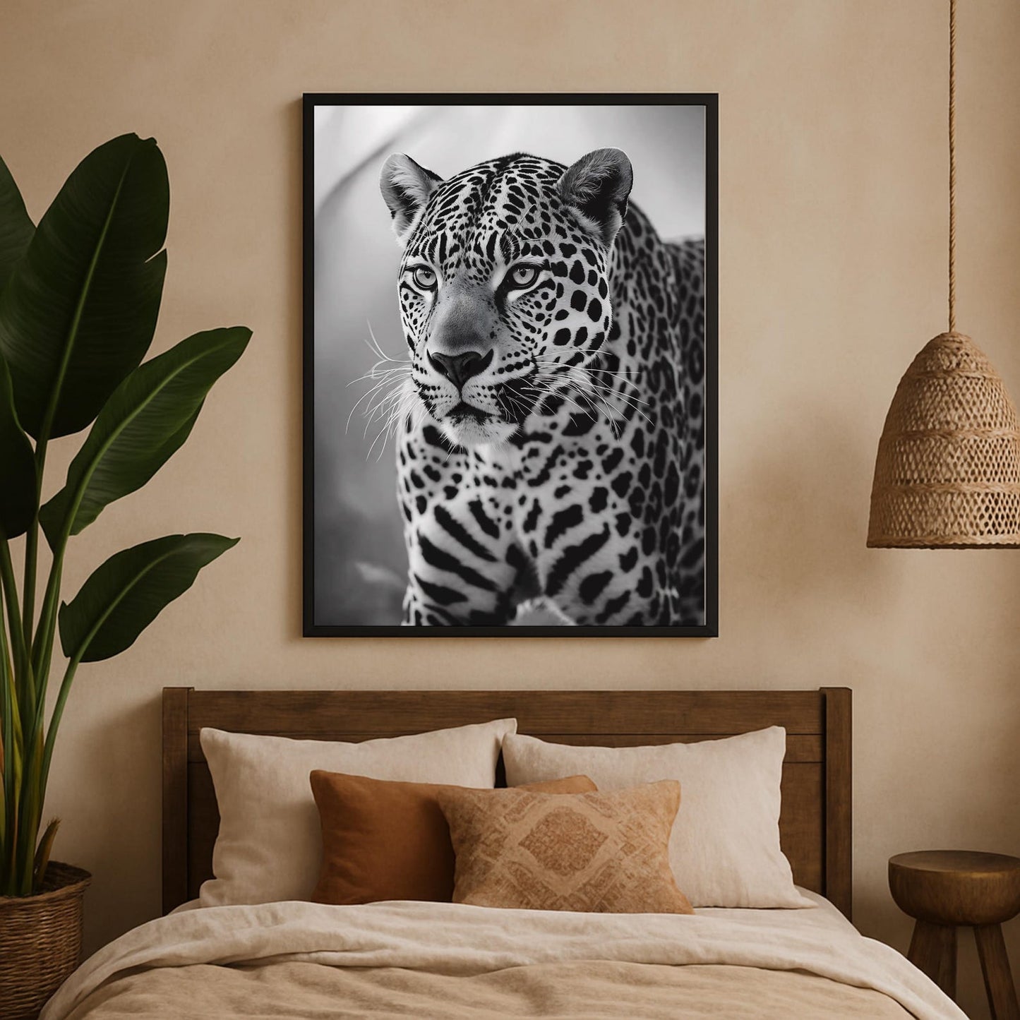 Black and White Jaguar Wildlife Wall Art Canvas