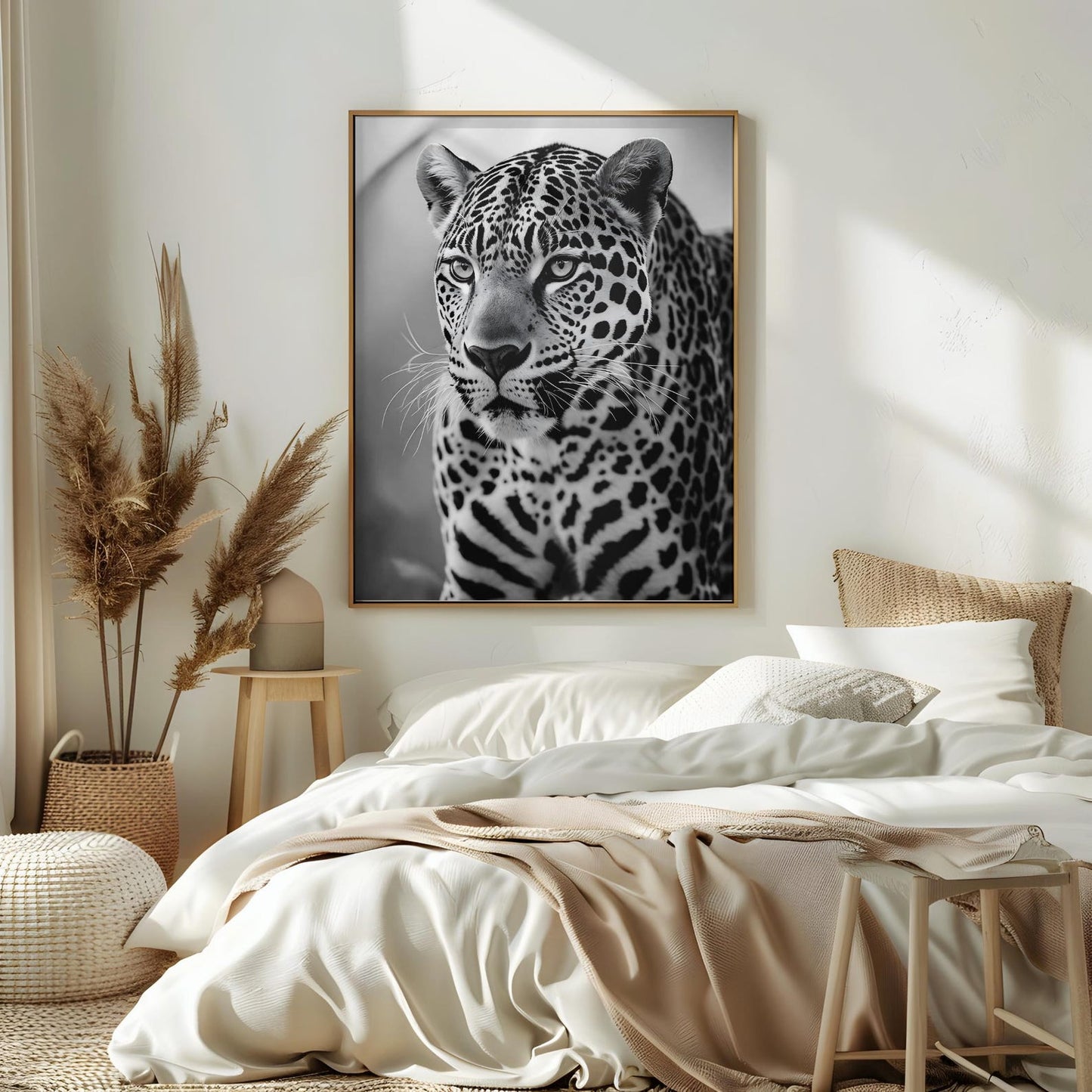 Black and White Jaguar Wildlife Wall Art Canvas