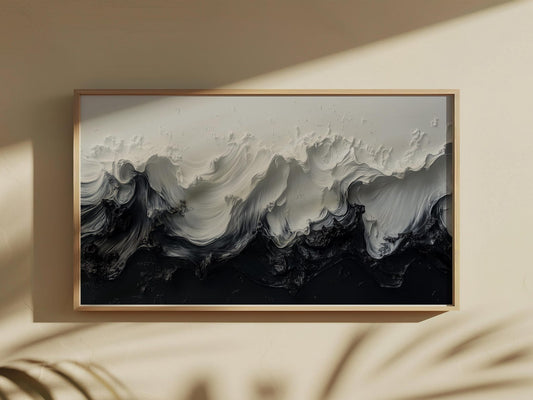 Black and White Ocean Abtract Waves Wall Art Canvas