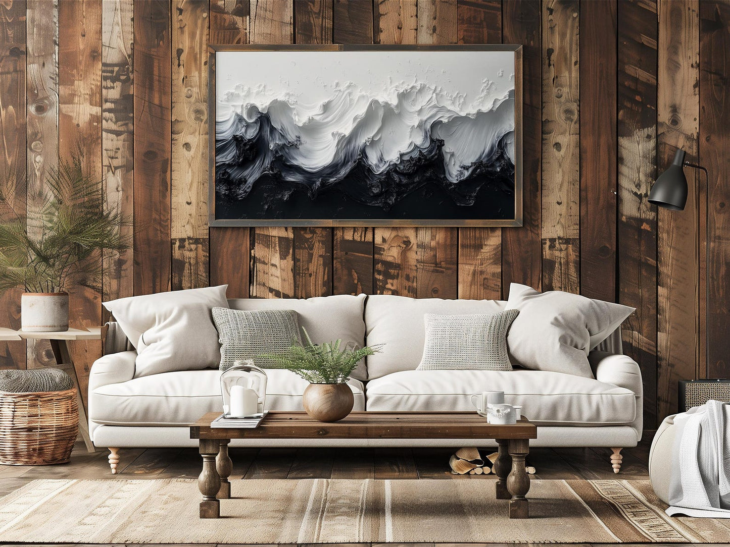 Black and White Ocean Abtract Waves Wall Art Canvas