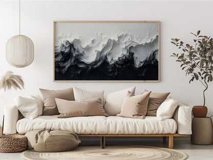 Black and White Ocean Abtract Waves Wall Art Canvas