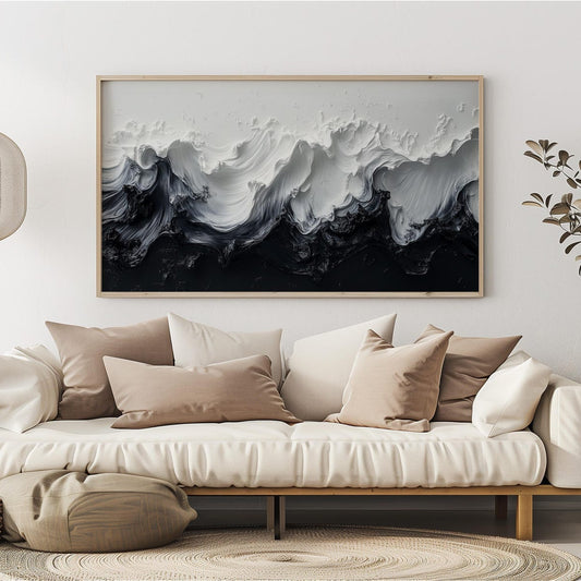 Black and White Ocean Abtract Waves Wall Art Canvas